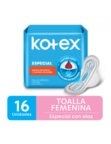 KOTEX ESPECIAL CON ALAS POR 16 TOALLAS