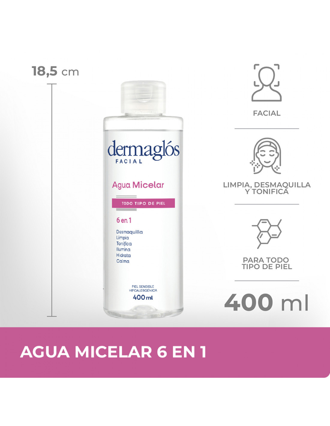Dermaglos Facial Agua Micelar 6 en 1... Dermaglos Facial Agua Micelar 6 en 1...